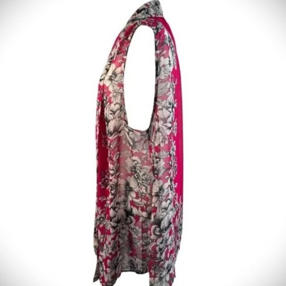 SUSAN GRAVER | Sheer Gilet - Sleeveless Chiffon Duster‎ Pink Floral - LG - Picture 8 of 11